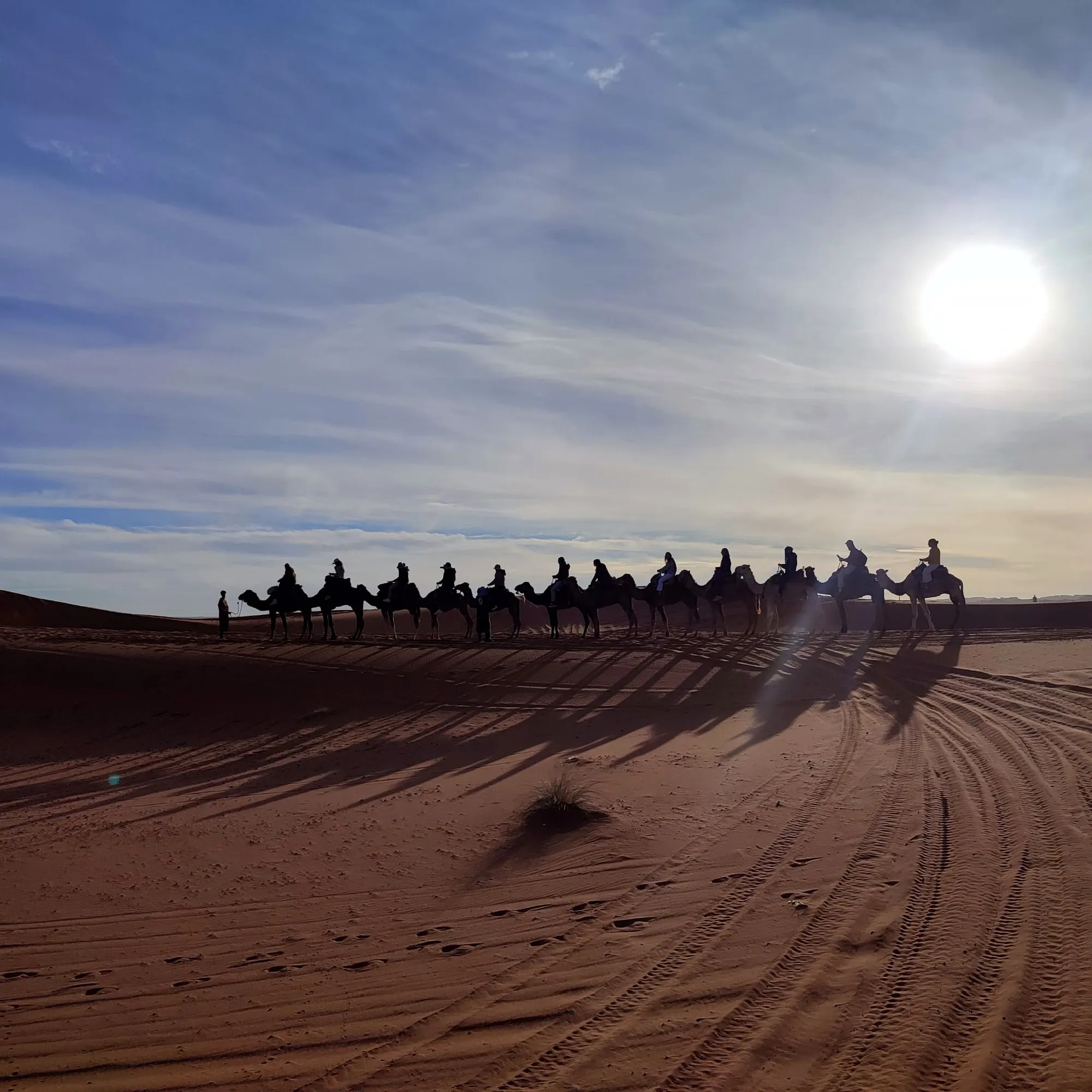 La caravana del grupo cruzando las dunas, en el viaje de otro año